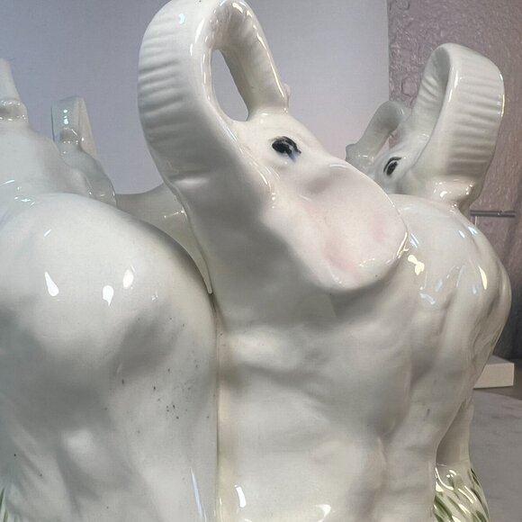 Elephant Trunk up Parade of 6 Ceramic Planter Bowl Container Artison signed Gift - Picture 3 of 7